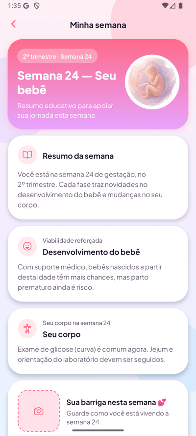 Detalhe da semana gestacional no Gravidez sem Neura